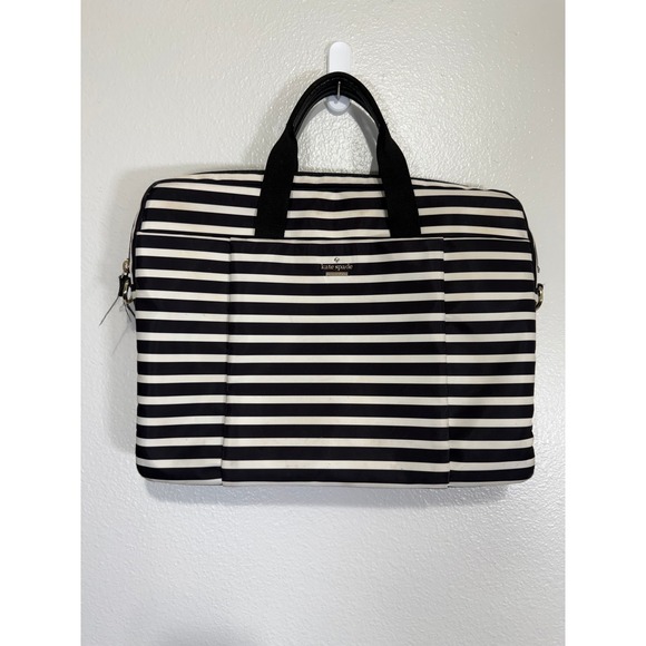 Kate Spade New York Laptop Bag Black White Stripe Zippered Carry Case - Picture 2 of 9